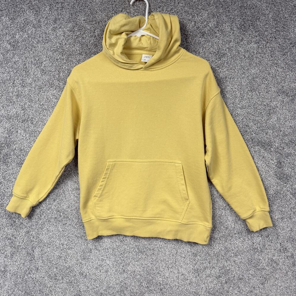 Zara Hoodie 10 Yellow Pastel Fleece Pullover Kangaroo Pocket Minimal Sunny